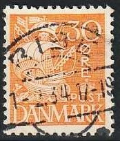 FRIMÆRKER DANMARK | 1933 - AFA 206 - Karavel 30 øre orangegul Type I - Pragt Stemplet Ribe